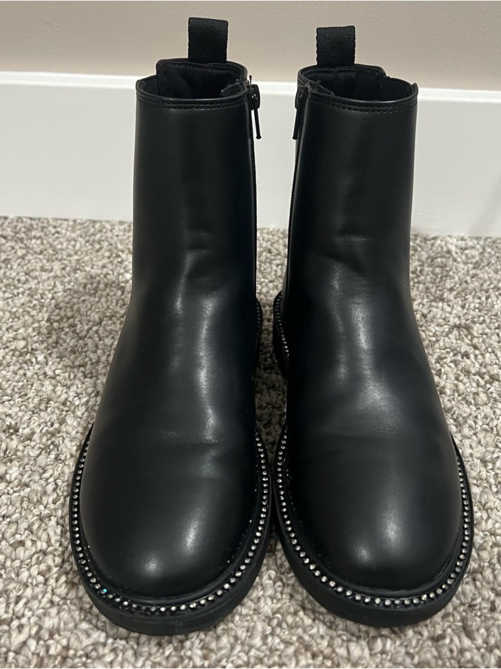 ZARA Black Chelsea Ankle Boots Studded Sole Zip Kids Size US 2 EU 33 - Picture 3 of 10